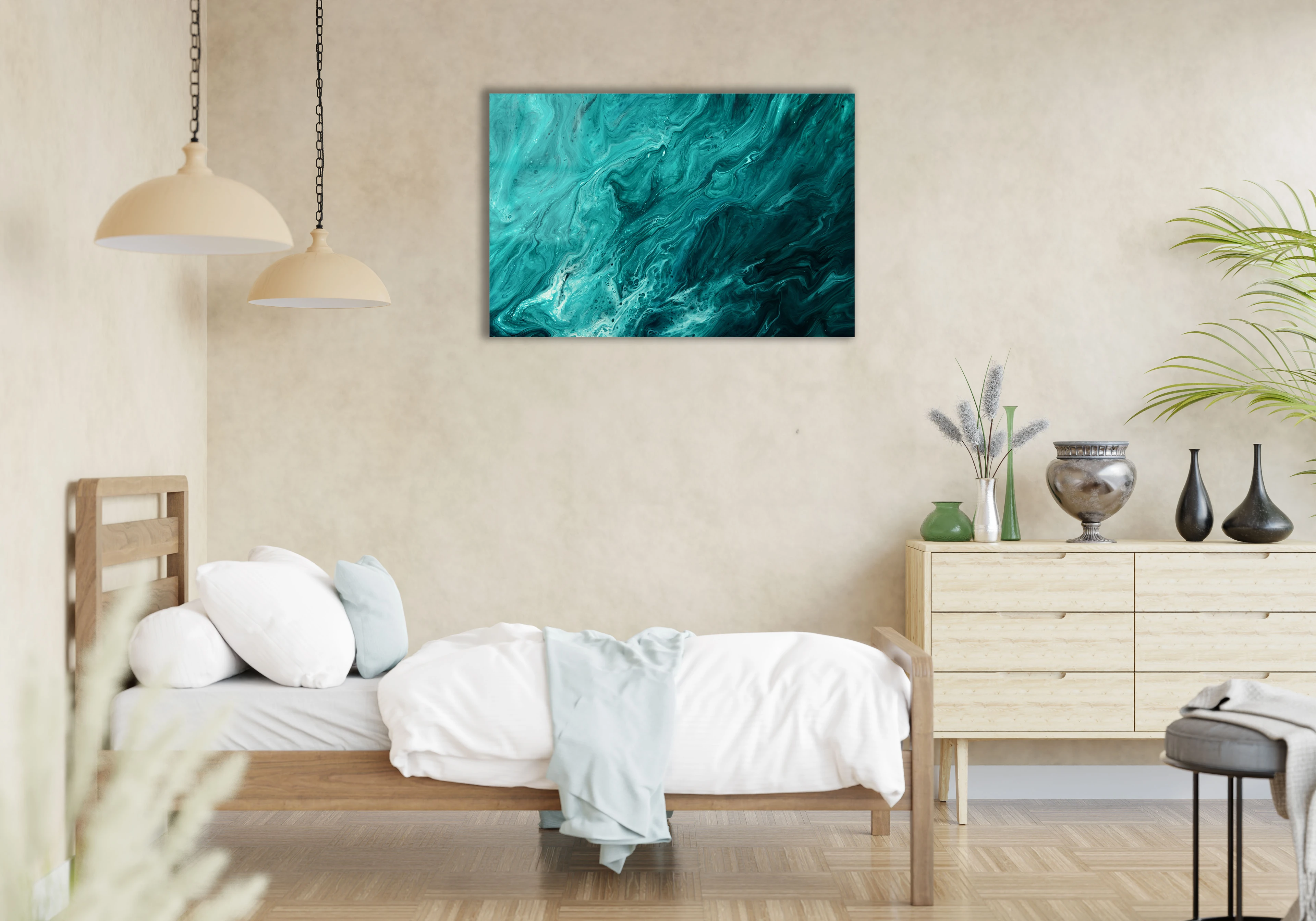 Sıvı Turkuaz Akışkan Boya Cam Tablo